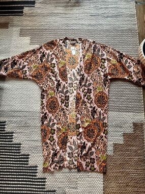 Anthropologie Paisley Print Open-Front Kimono in Pink, Orange, & Navy